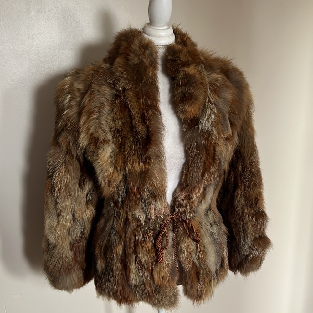Vintage Luxurious Brown/Tan/Cream Fur Jacket with Cord Tie at Waist - Unbranded - Picture 2 of 12